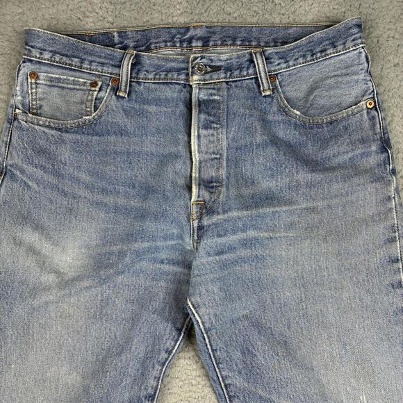 Levi's 501 Jeans Men's 35x30 Blue Denim Original Fit Distressed Button Fly - Picture 2 of 15
